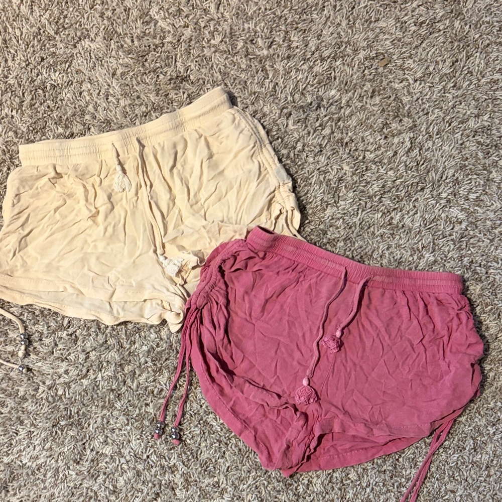 POL Women Shorts - Cream and Pink Drawstring Lounge Shorts